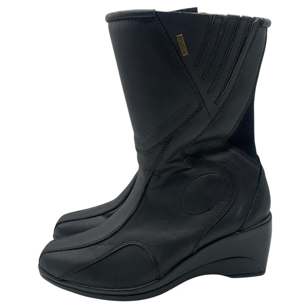 Frank Thomas Motorcycle Boots Womens Size 37 US 6.5 Black Leather Side Zipper